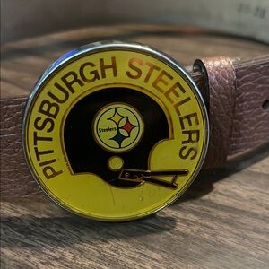 Pittsburgh Steelers VINTAGE Belt Buckle on Brown Belt Size 26-28